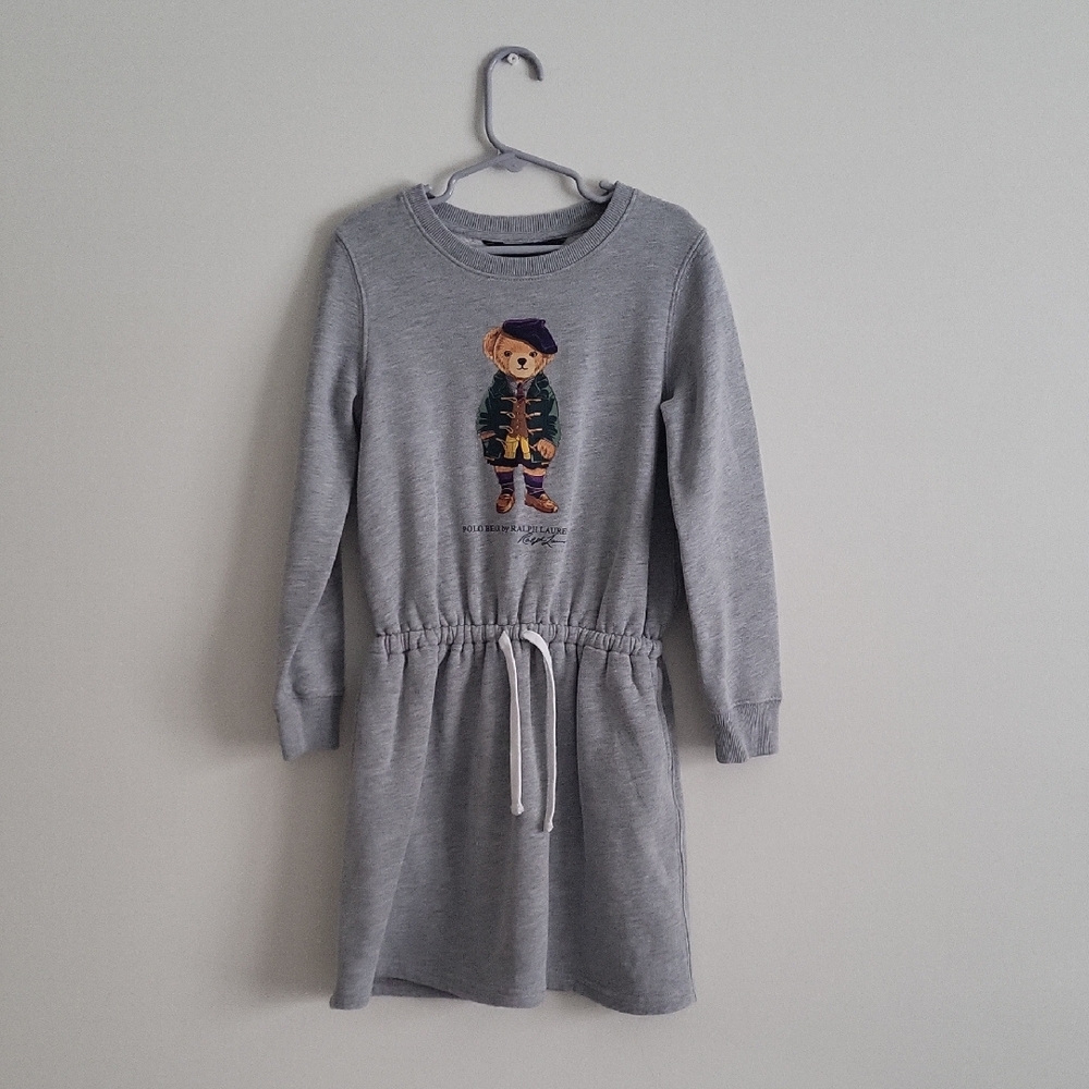 Polo Ralph Lauren Gray Kids Dress with Polo Bear, Size 6X